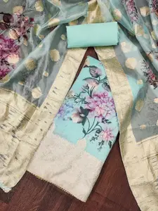 MANVAA Floral Embellished Zari Work Organza Unstitched Dress Material