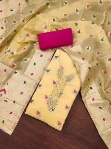 MANVAA Floral Woven Design Beads and Stones Unstitched Dress Material