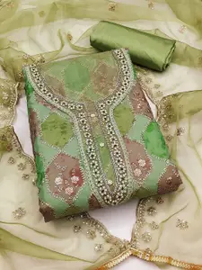 MANVAA Floral Embellished Organza Unstitched Dress Material