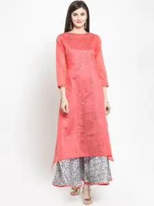 KALINI Women Embroidered Midi A-line Long Kurta With Printed Inner