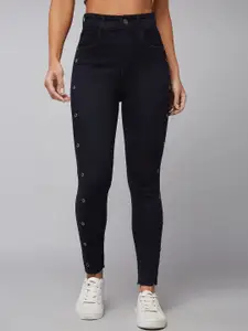 DOLCE CRUDO Slim Fit Cropped Length Eyelet Detailing High Rise Denim Jeans