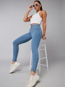 DOLCE CRUDO Skinny High Rise Broad Waist Band Zipper Detailing Denim Jeans