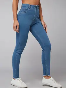 DOLCE CRUDO Skinny High Rise Cropped Length Fringe Detailing Stretchable Denim Jeans