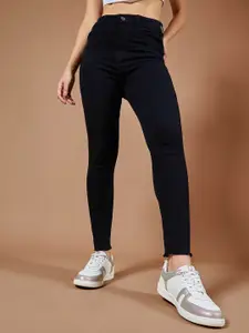 DOLCE CRUDO Skinny Fringed Detailing High Rise Clean Look Cropped Stretchable Denim Jeans