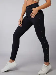 DOLCE CRUDO Slim Fit Cropped Length Eyelet Detailing High Rise Denim Jeans