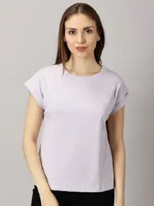 THE HOLLANDER Women Solid Folded Sleeves T-shirt