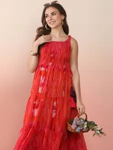 Sangria Printed Sleeveless Anarkali Ethnic Midi Dresses