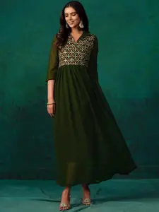 Sangria Georgette Embroidered Anarkali Ethnic Dresses