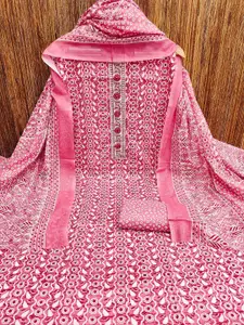 MANVAA Geometric Printed Thread Work And Mirror Work Unstitched Dress Material