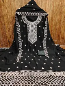 MANVAA Floral Embroidered Zari Work Silk Georgette Unstitched Dress Material