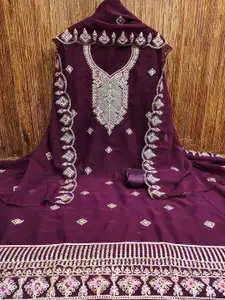 MANVAA Floral Embroidered Zari Work Silk Georgette Unstitched Dress Material