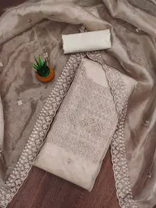 MANVAA Floral Embroidered Organza Unstitched Dress Material