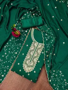 MANVAA Floral Embroidered Sequinned Unstitched Dress Material