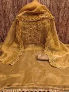 MANVAA Floral Embellished Thread Work Organza Unstitched Dress Material