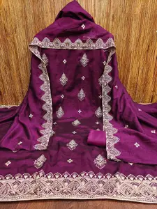 MANVAA Floral Embroidered Zari Work Unstitched Dress Material