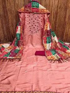 MANVAA Floral Embroidered Zari Work Unstitched Dress Material