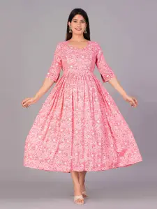 KALINI Floral Printed Maternity Feeding Fit and Flare Midi Dress with zip