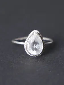 Exotic India Crystal Teardrop Shape Sterling Silver Ring