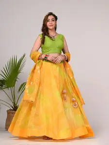 Indi INSIDE Embroidered Foil Print Ready to Wear Lehenga & Unstitched Blouse With Dupatta