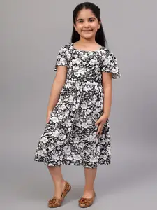 BAESD Girls Floral Print Flutter Sleeve Fit & Flare Midi Dress