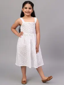 BAESD Girls Sleeveless Schiffli Cotton Fit & Flare Midi Dress