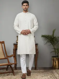 Anouk Geometric Embroidered Mandarin Collar Chikankari Kurta With Pyjamas