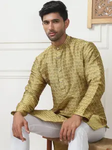 Anouk Mustard yellow Floral Woven Design Jacquard Weave Silk Cotton Kurta With Pyjamas