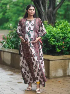 Aujjessa Ethnic Motifs Print Flared Sleeve Maternity Kaftan Maxi Dress