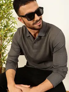 Thomas Scott Men Smart Self Design Polo Full Sleeves T-shirt