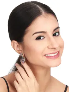 Anvik Silver-Plated AD Studded Contemporary Drop Earrings