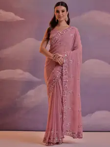 Manu Designer Ethnic Motif Embellished Sequinned Pure Georgette Saree