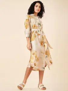 AKKRITI BY PANTALOONS Floral Printed Puff Sleeve A-Line Midi Dress