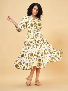 Honey by Pantaloons Floral Print Puff Sleeves Fit & Flare Midi Dress