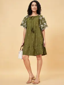 Honey by Pantaloons Floral Print Tie-Up Neck A-Line Dress