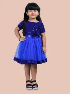 Shrithi Fashion Fab Girls Embellished Round Neck Party Knee Length Fit & Flare Dress
