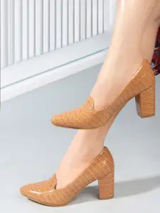 CORSICA Women Textured Pointed Toe Party Block Pumps Heels