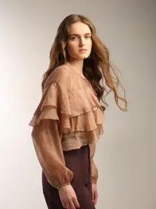 Vero Moda Women Bell Sleeve Ruffles Monochrome Tiered Top