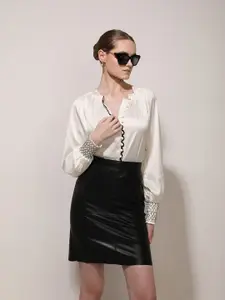 Vero Moda Women Mandarin Collar Monochrome Top