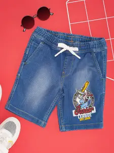 Pantaloons Junior Boys Printed Mid Rise Regular Fit Knee Length Denim Shorts