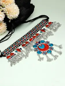 Moedbuille Silver-Plated Brass Meenakari Necklace