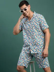 SHOWOFF Printed Relaxed Fit Cuban Collar Shirt With Shorts