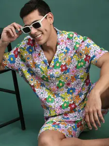 SHOWOFF Printed Relaxed Fit Cuban Collar Shirt With Shorts