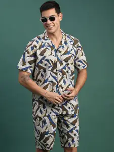 SHOWOFF Printed Relaxed Fit Cuban Collar Shirt With Shorts