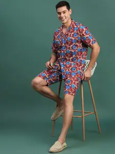 SHOWOFF Printed Relaxed Fit Cuban Collar Shirt With Shorts