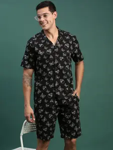 SHOWOFF Printed Relaxed Fit Cuban Collar Shirt With Shorts