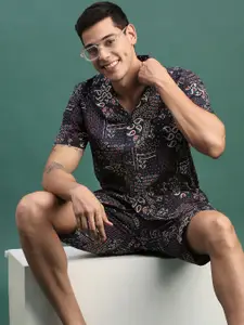 SHOWOFF Printed Relaxed Fit Cuban Collar Shirt With Shorts