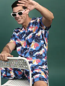 SHOWOFF Printed Relaxed Fit Cuban Collar Shirt With Shorts