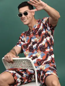 SHOWOFF Printed Relaxed Fit Cuban Collar Shirt With Shorts