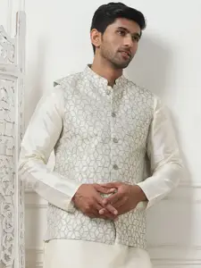 Anouk Mandarin Collar Regular Straight Kurta With Churidar & Nehru Jacket