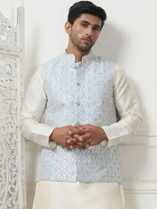 Anouk Mandarin Collar Regular Straight Kurta With Churidar & Nehru Jacket